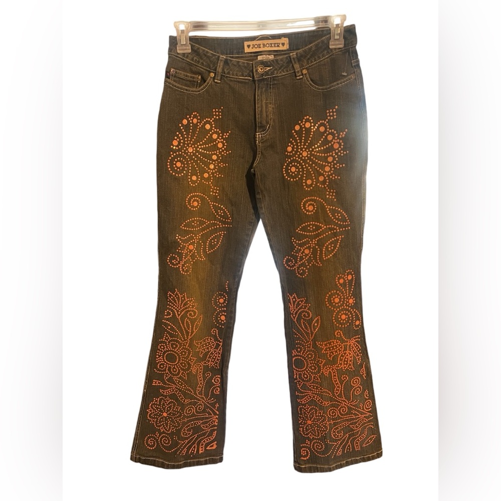 Joe Boxer Y2K Distressed Jeans With Glittery Dot Paint Floral Design SZ 9